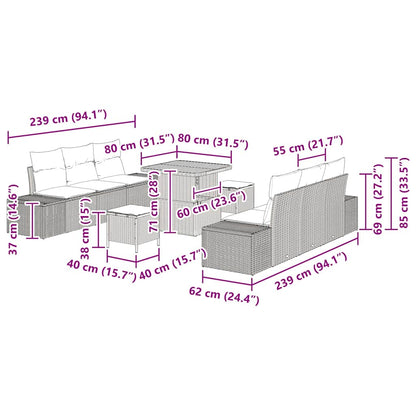 Set Divano da Giardino con cuscino 9 pcs Nero Poly Rattan - homemem39