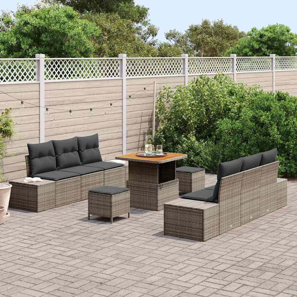 Set Divano da Giardino con cuscino 9 pcs Grigio polyrattan | homemem39