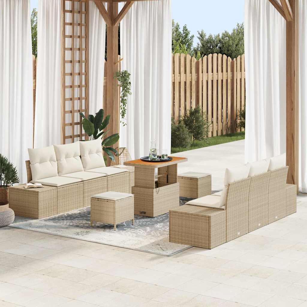 Set Divano da Giardino con cuscino 9 pcs Beige Poly Rattan - homemem39