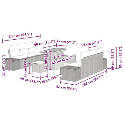 Set Divano da Giardino con cuscino 9 pcs Grigio Poly Rattan - homemem39