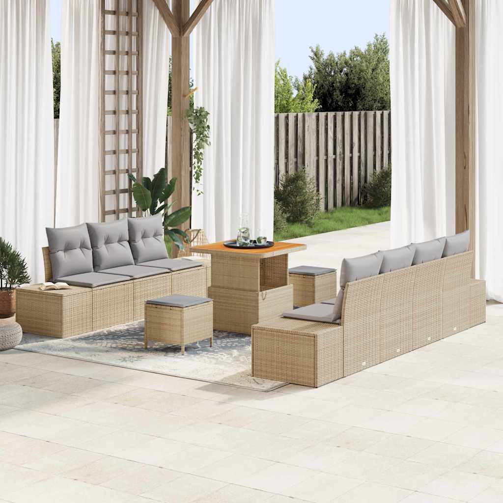 Set Divano da Giardino con cuscino 10 pcs Beige Poly Rattan - homemem39