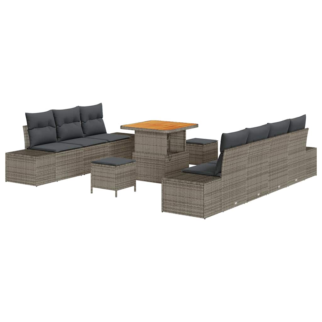 Set Divano da Giardino con cuscino 10 pcs Grigio polyrattan | homemem39