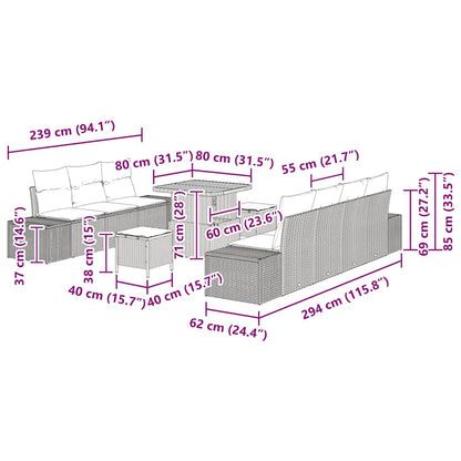 Set Divano da Giardino con cuscino 10 pcs Grigio polyrattan | homemem39