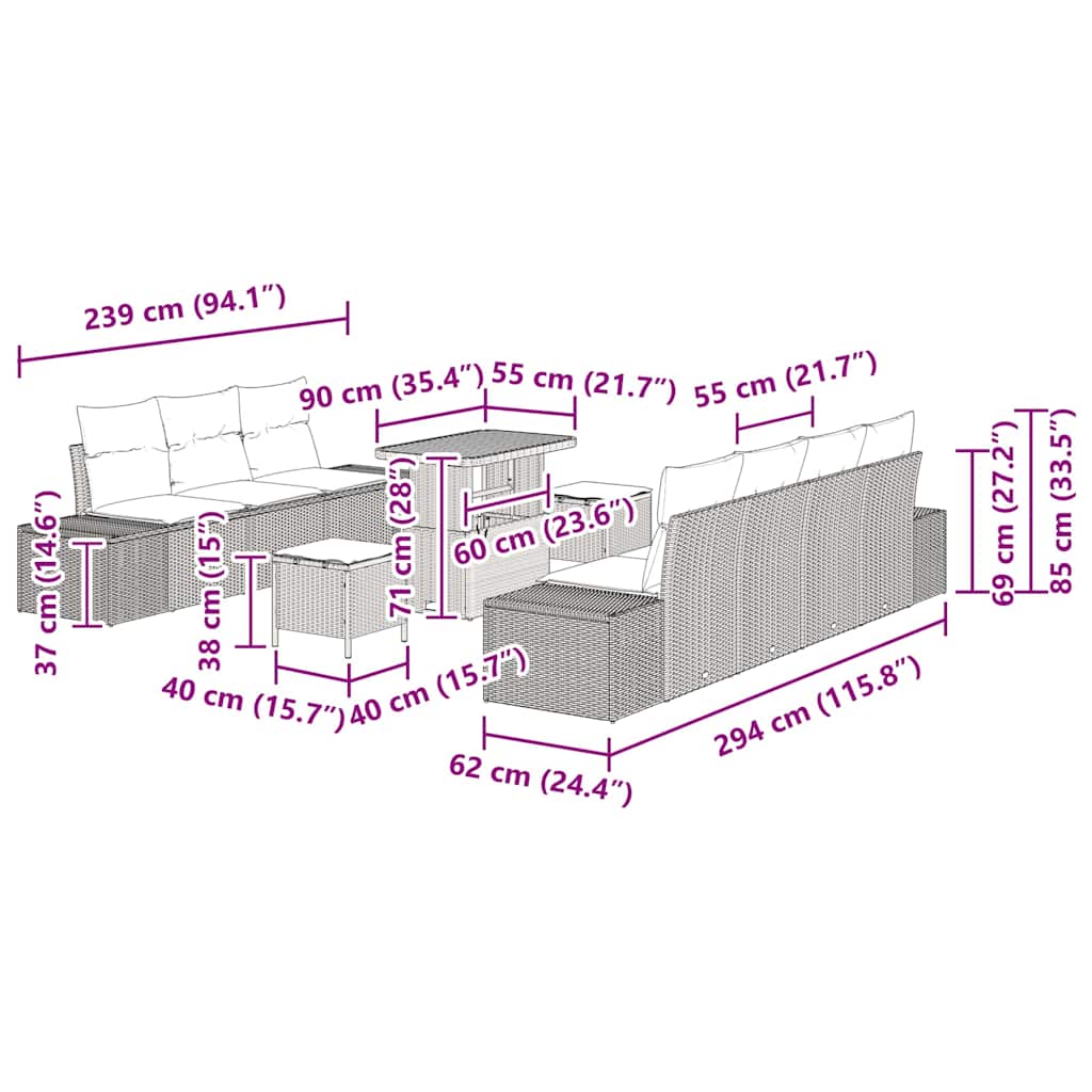 Set Divano da Giardino con cuscino 10 pcs Nero Poly Rattan - homemem39