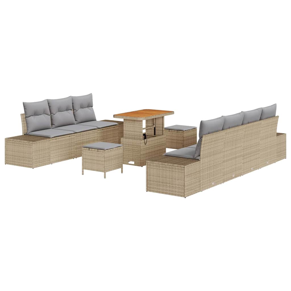 Set Divano da Giardino con cuscino 10 pcs Beige polyrattan | homemem39