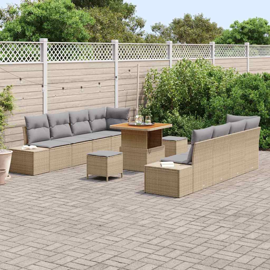 Set Divano da Giardino con cuscino 11 pcs Beige Poly Rattan - homemem39