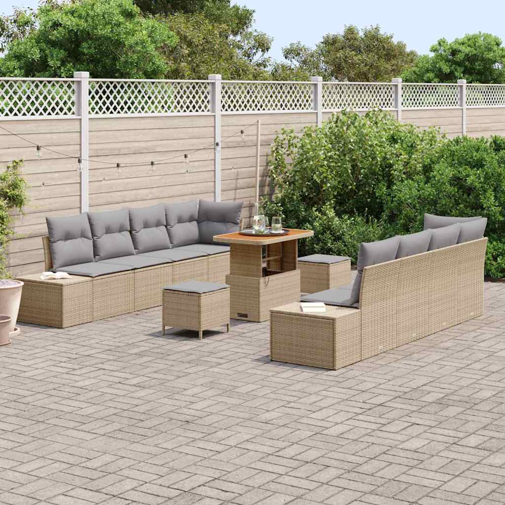 Set Divano da Giardino con cuscino 11 pcs Beige Poly Rattan - homemem39