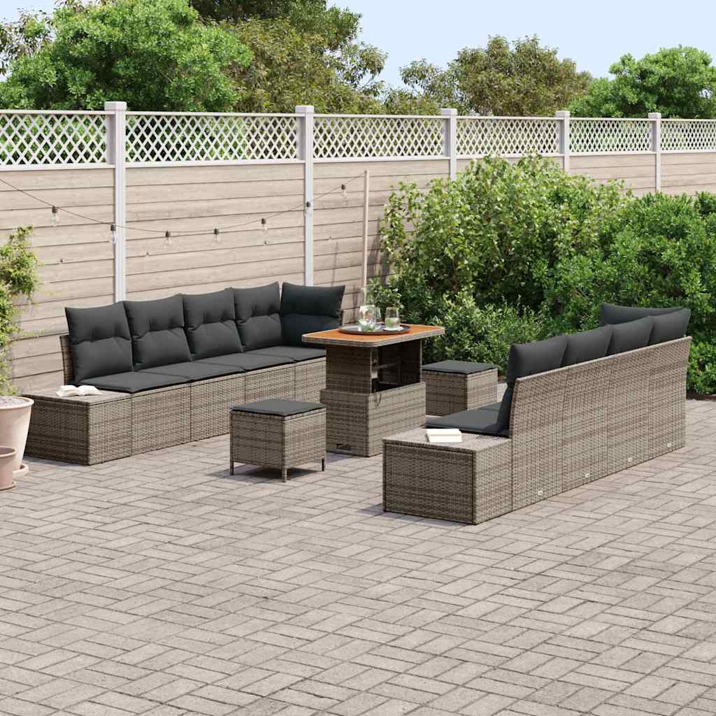 Set Divano da Giardino con cuscino 11 pcs Grigio Poly Rattan - homemem39