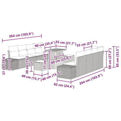 Set Divano da Giardino con cuscino 11 pcs Grigio Poly Rattan - homemem39