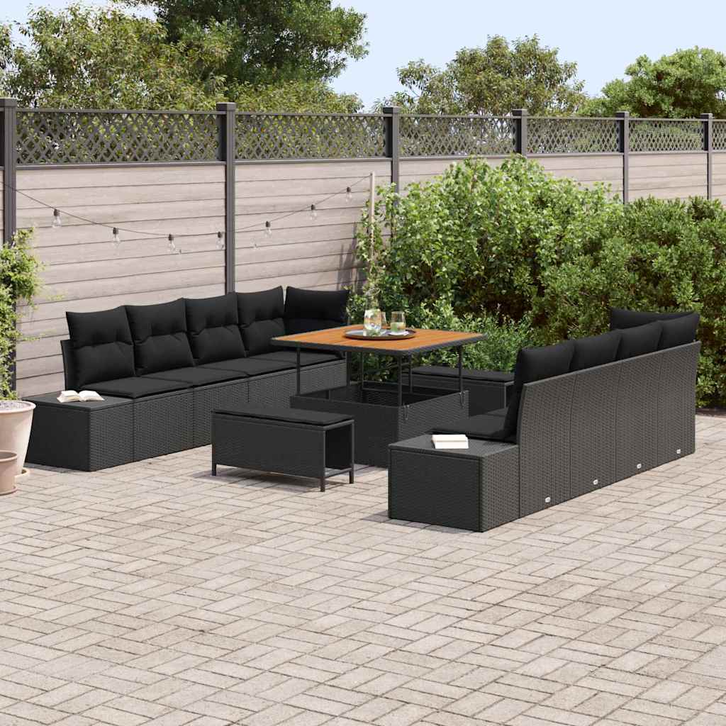 Set Divano da Giardino con cuscino 11 pcs Nero Poly Rattan - homemem39