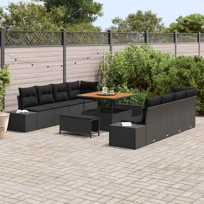 Set Divano da Giardino con cuscino 11 pcs Nero Poly Rattan - homemem39