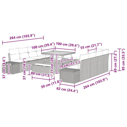 Set Divano da Giardino con cuscino 11 pcs Nero Poly Rattan - homemem39