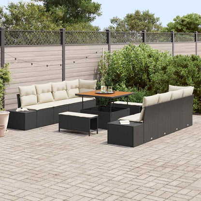 Set Divano da Giardino con cuscino 11 pcs Nero Poly Rattan - homemem39