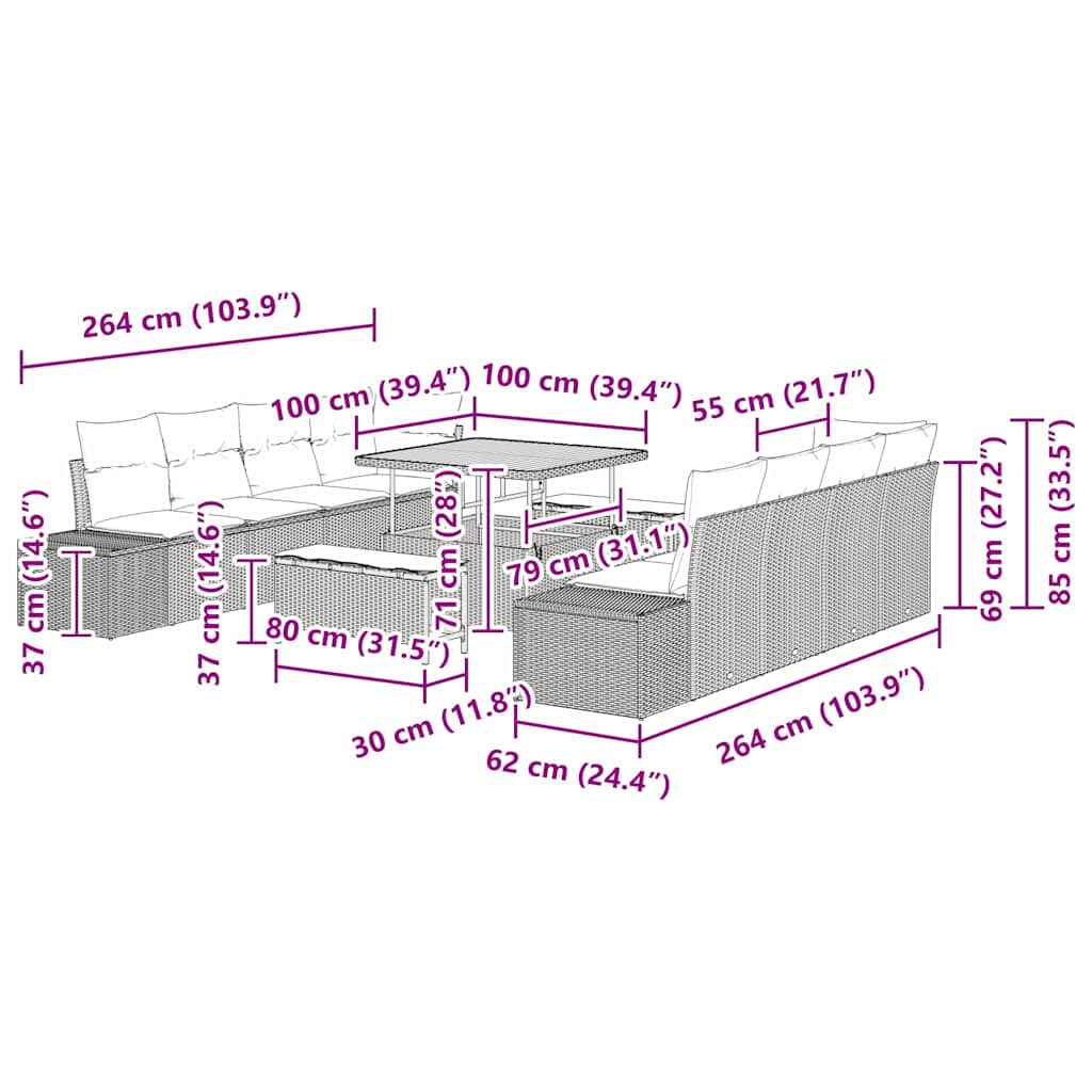 Set Divano da Giardino con cuscino 11 pcs Grigio Poly Rattan - homemem39