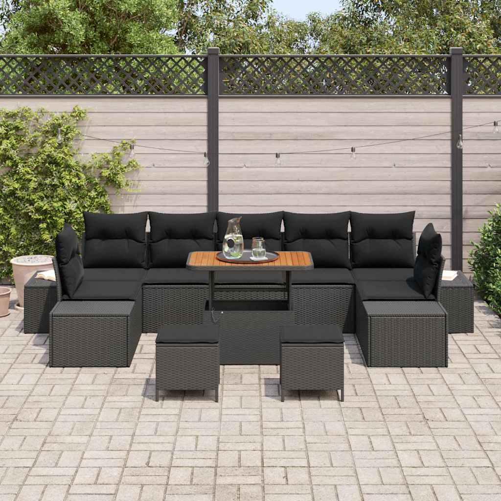 Set Divano da Giardino con cuscino 10 pcs Nero Poly Rattan - homemem39