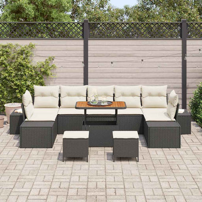 Set Divano da Giardino con cuscino 10 pcs Nero Poly Rattan - homemem39