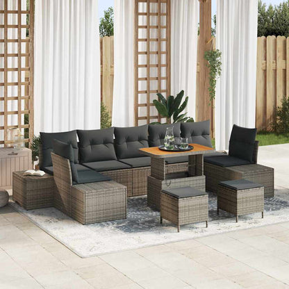 Set Divano da Giardino con cuscino 10 pcs Grigio Poly Rattan - homemem39