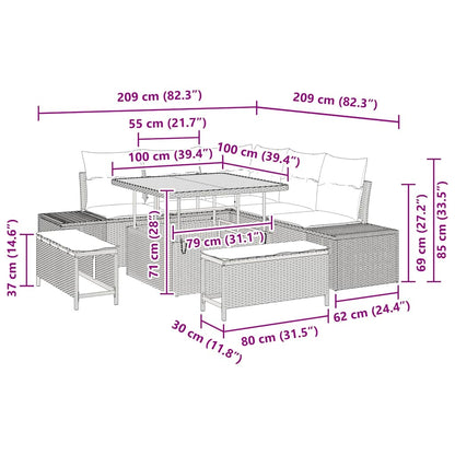 Set Divano da Giardino con cuscino 8 pcs Nero Poly Rattan - homemem39