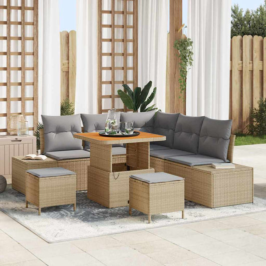Set Divano da Giardino con cuscino 8 pcs Beige Poly Rattan - homemem39