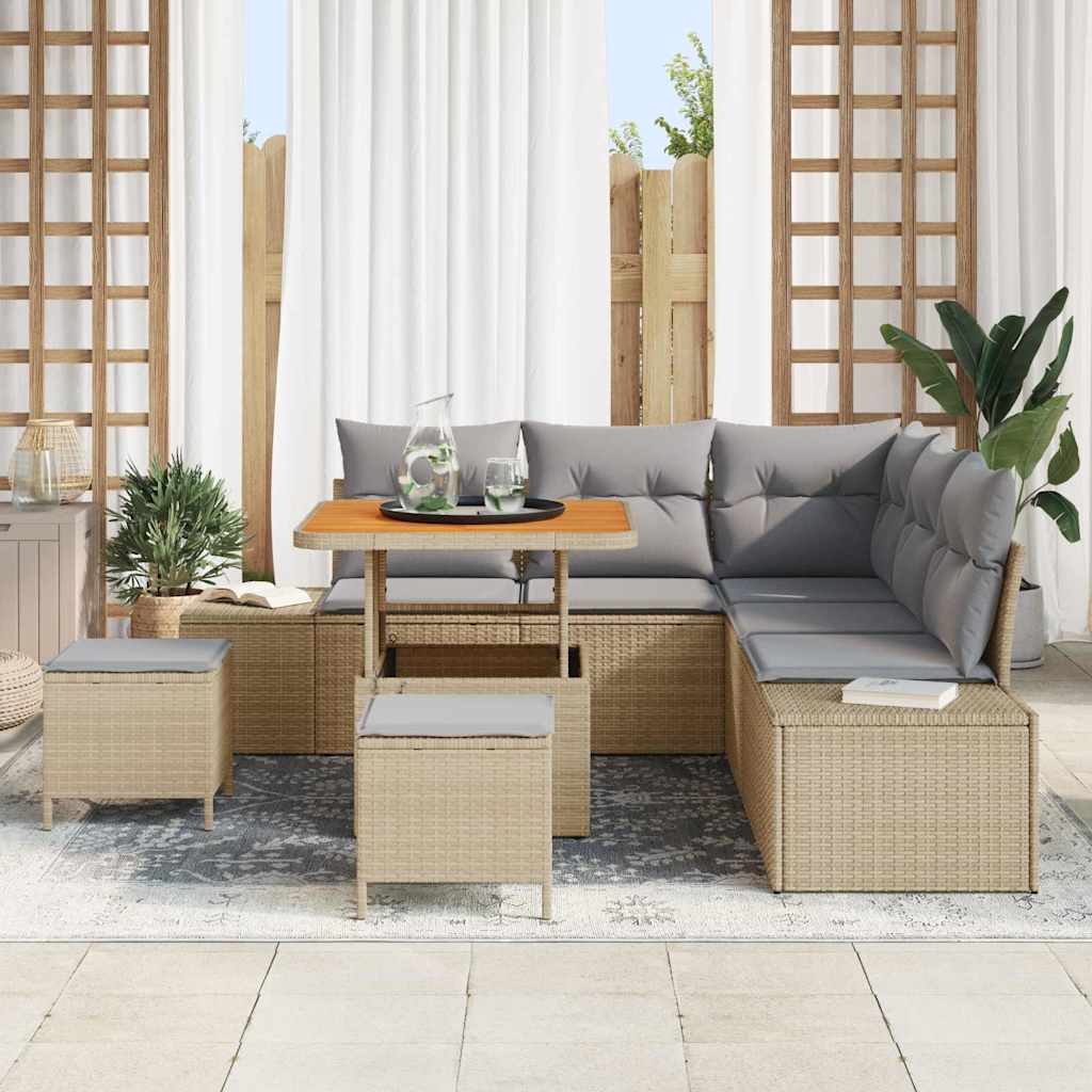 Set Divano da Giardino con cuscino 8 pcs Beige Poly Rattan - homemem39