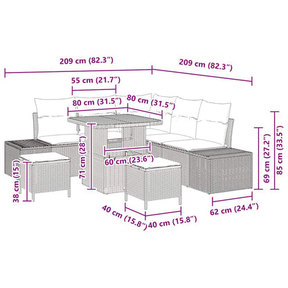 Set Divano da Giardino con cuscino 8 pcs Beige Poly Rattan - homemem39