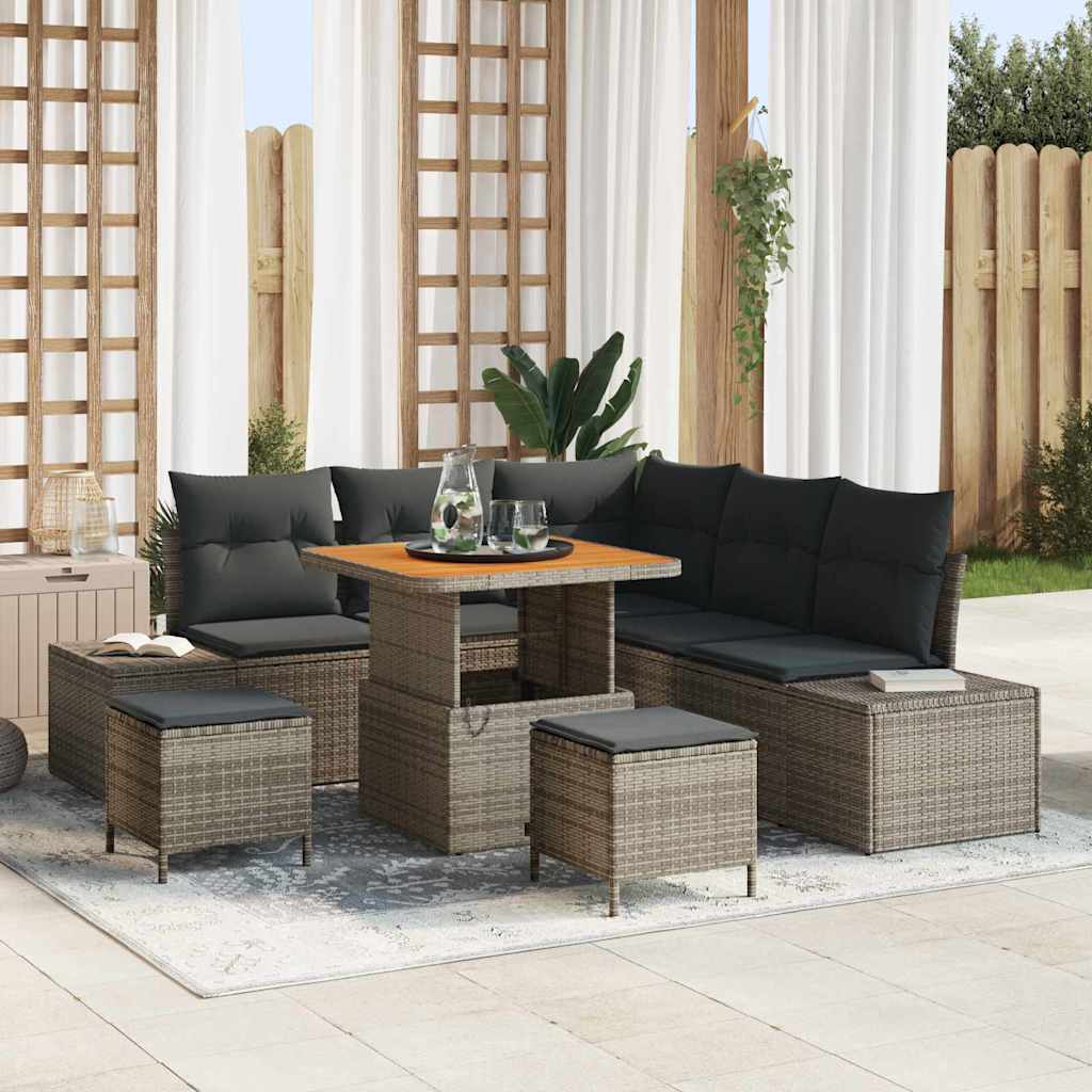 Set Divano da Giardino con cuscino 8 pcs Grigio Poly Rattan