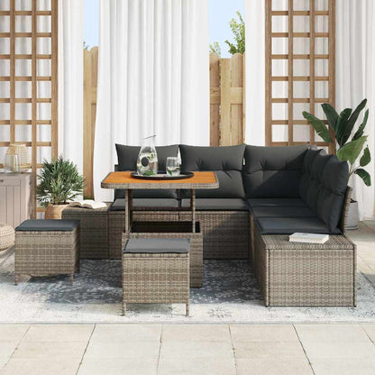 Set Divano da Giardino con cuscino 8 pcs Grigio Poly Rattan