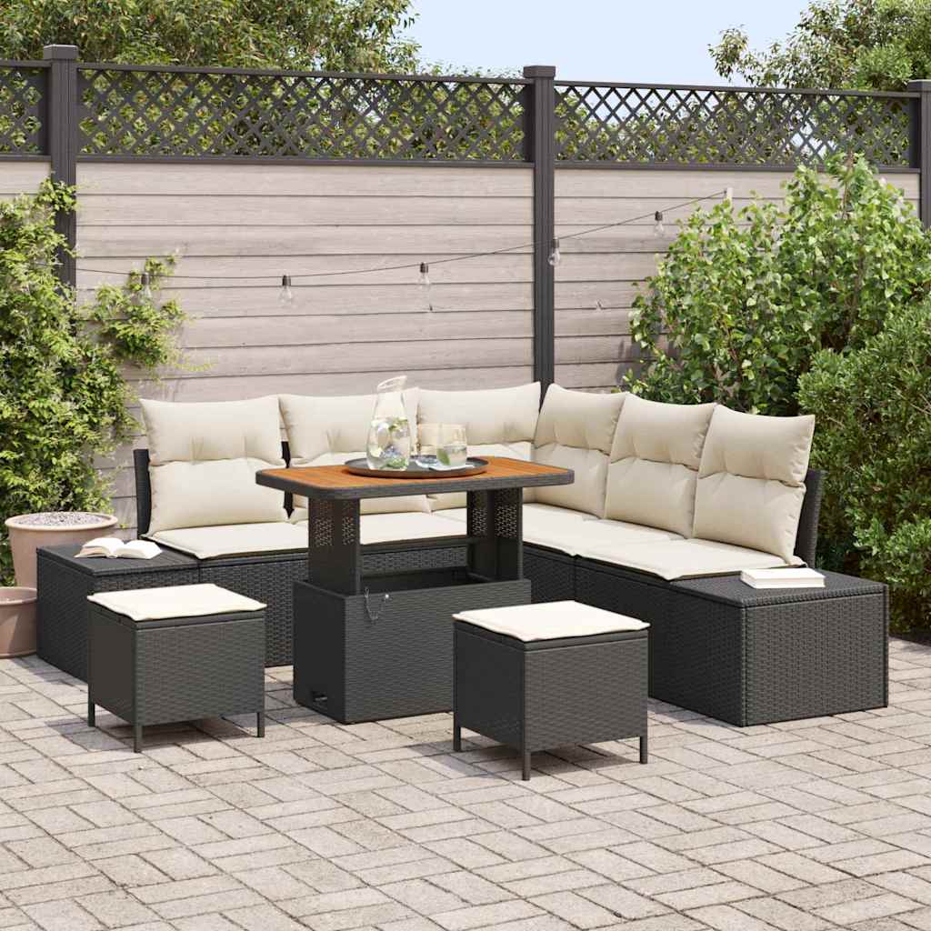 Set Divano da Giardino con cuscino 8 pcs Nero Poly Rattan - homemem39