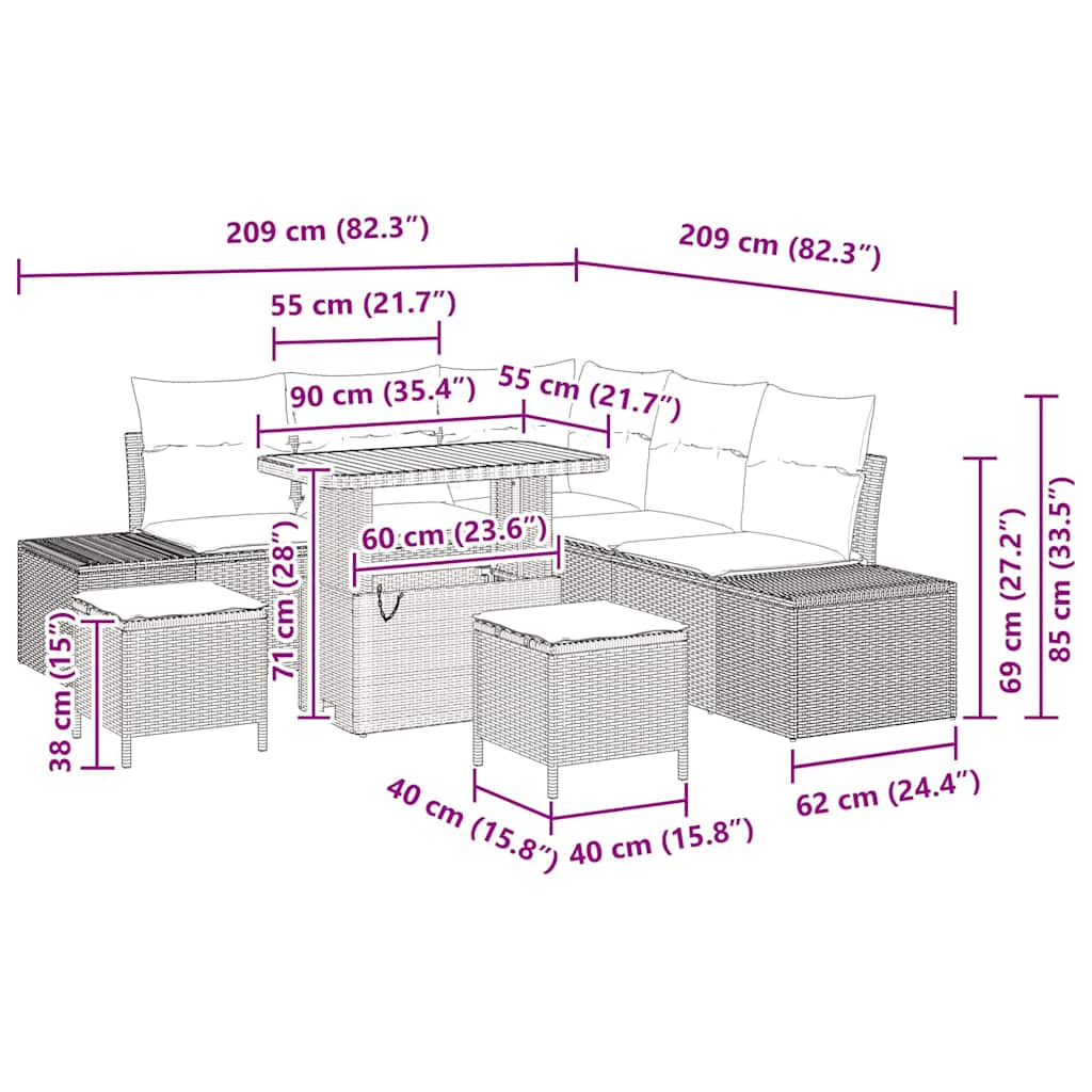 Set Divano da Giardino con cuscino 8 pcs Beige Poly Rattan - homemem39