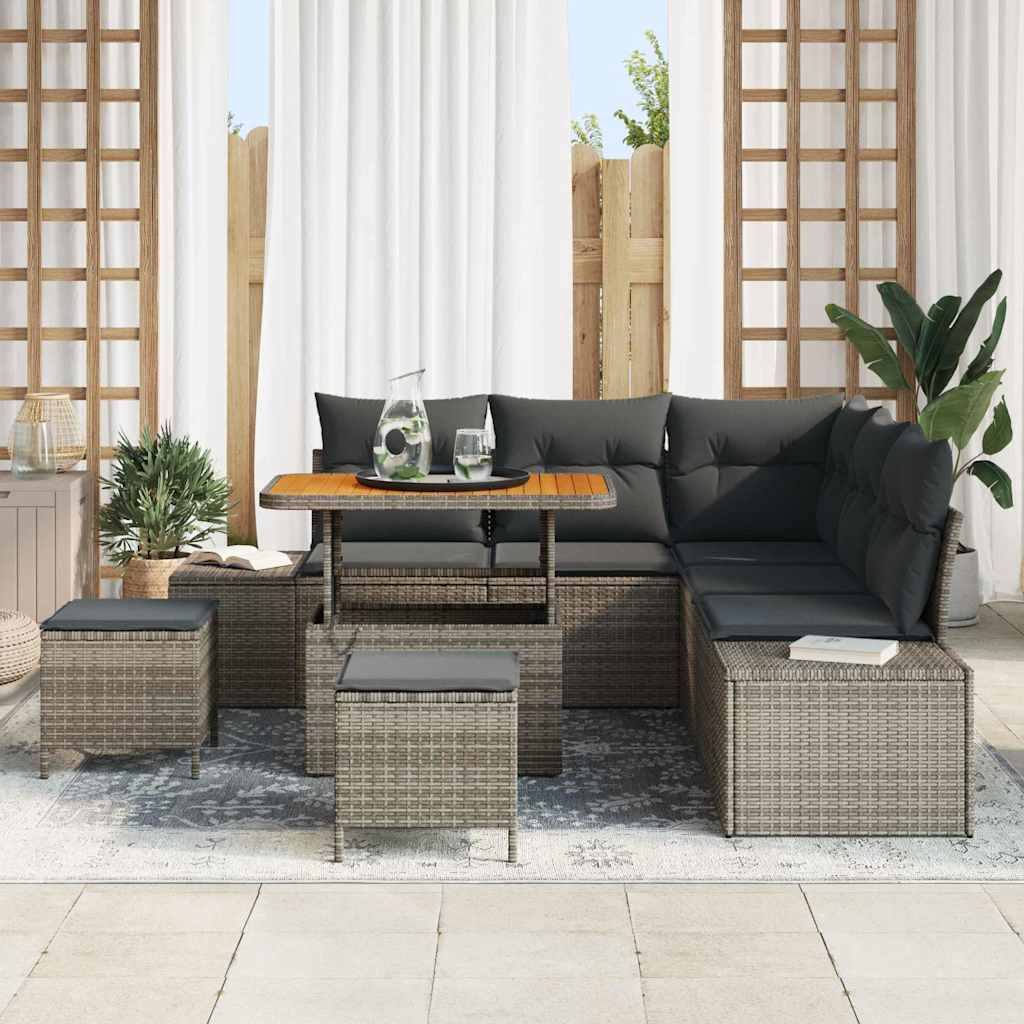 Set Divano da Giardino con cuscino 8 pcs Grigio Poly Rattan - homemem39
