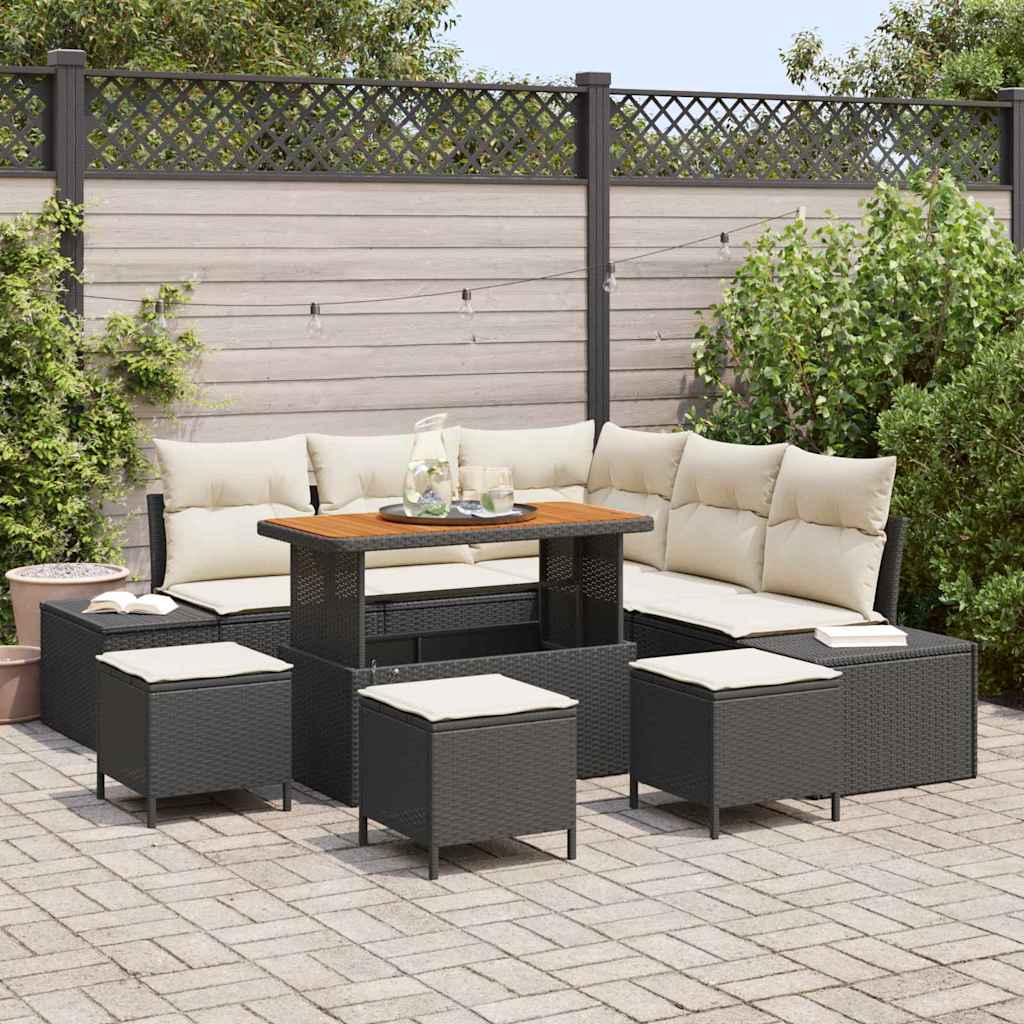 Set Divano da Giardino con cuscino 9 pcs Nero Poly Rattan - homemem39