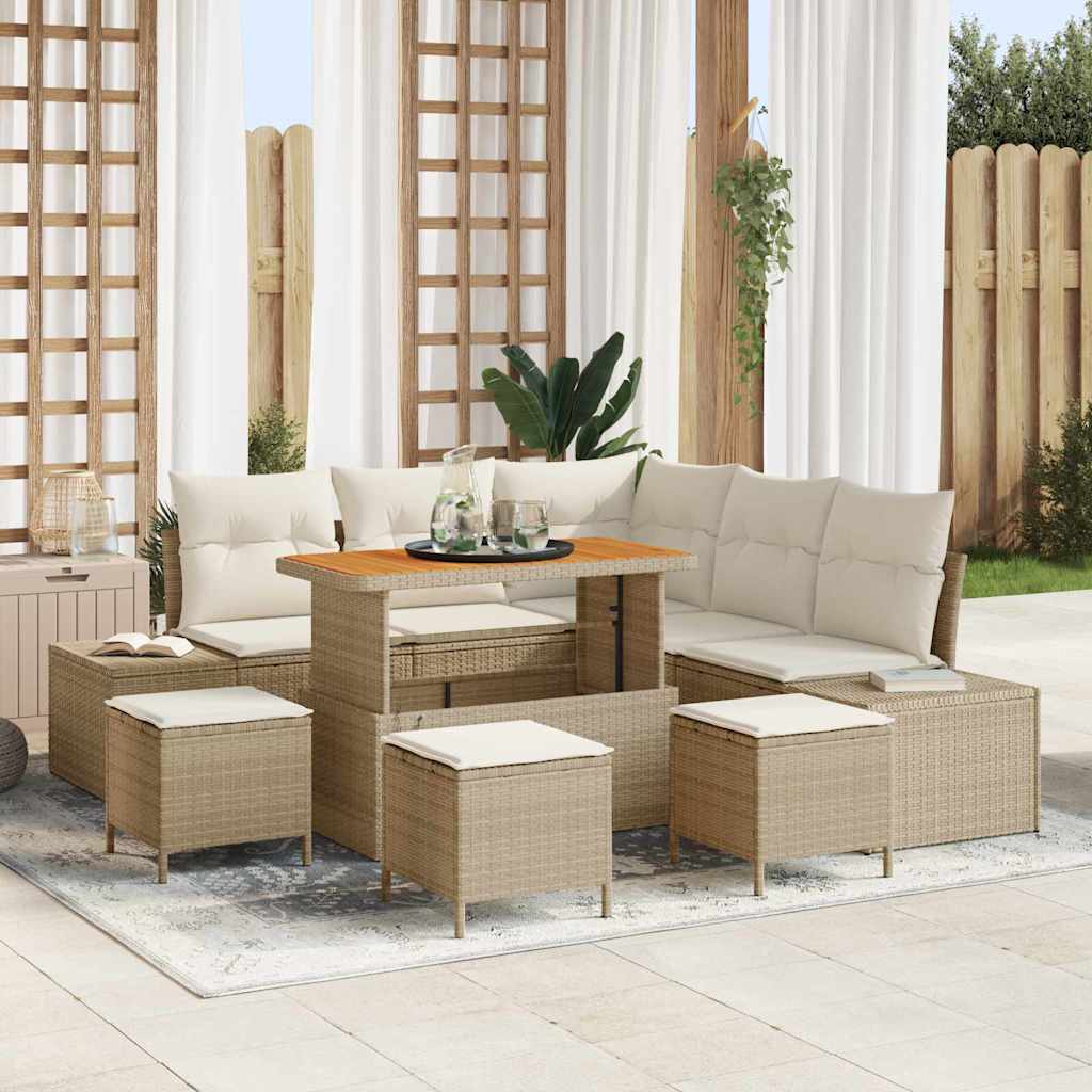 Set Divano da Giardino con cuscino 9 pcs Beige Poly Rattan - homemem39