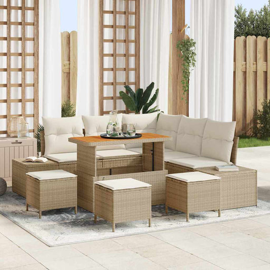 Set Divano da Giardino con cuscino 9 pcs Beige Poly Rattan - homemem39
