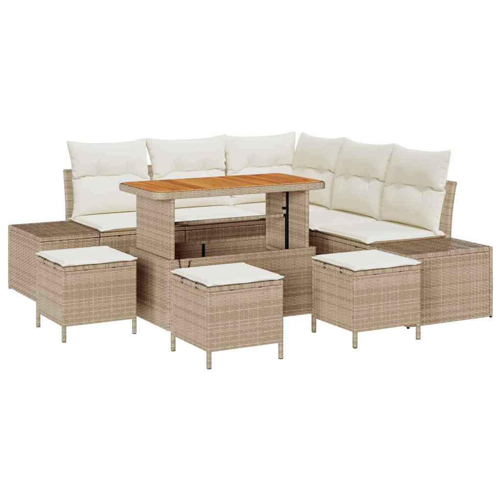 Set Divano da Giardino con cuscino 9 pcs Beige Poly Rattan - homemem39