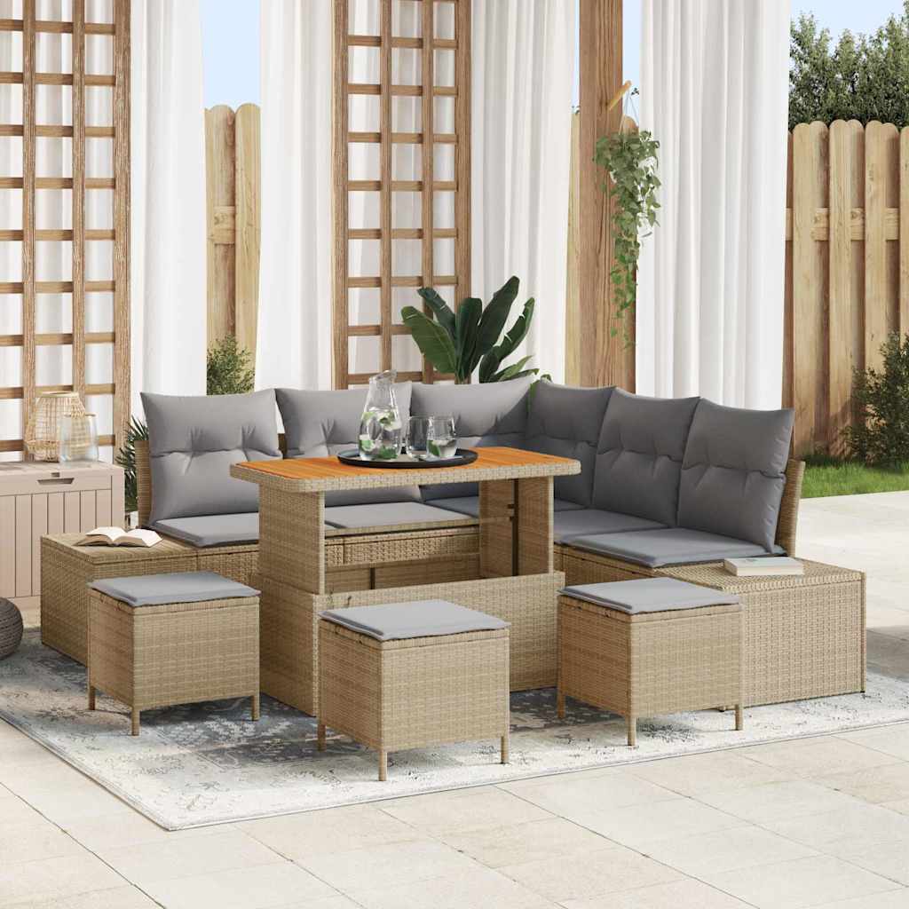 Set Divano da Giardino con cuscino 9 pcs Beige Poly Rattan - homemem39