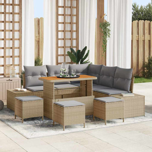 Set Divano da Giardino con cuscino 9 pcs Beige Poly Rattan - homemem39