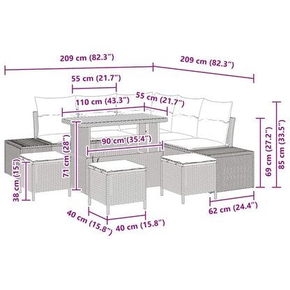 Set Divano da Giardino con cuscino 9 pcs Grigio Poly Rattan - homemem39