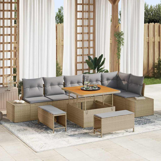 Set Divano da Giardino con cuscino 9 pcs Beige Poly Rattan - homemem39