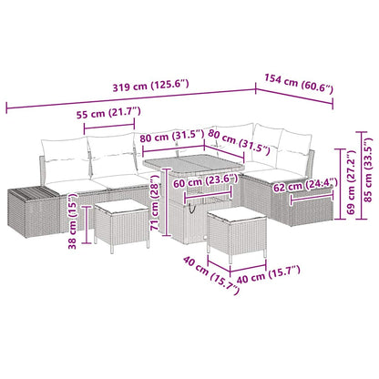 Set Divano da Giardino con cuscino 9 pcs Beige Poly Rattan - homemem39
