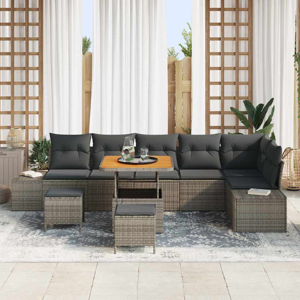 Set Divano da Giardino con cuscino 9 pcs Grigio polyrattan | homemem39