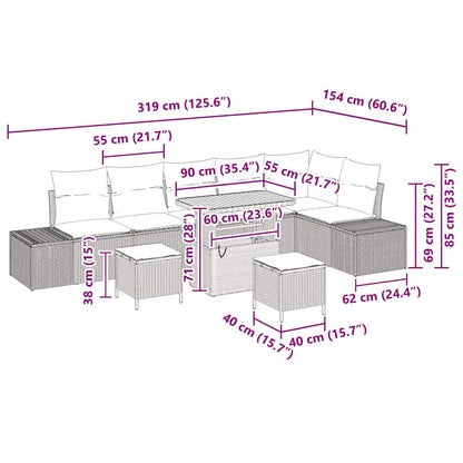 Set Divano da Giardino con cuscino 9 pcs Beige Poly Rattan - homemem39