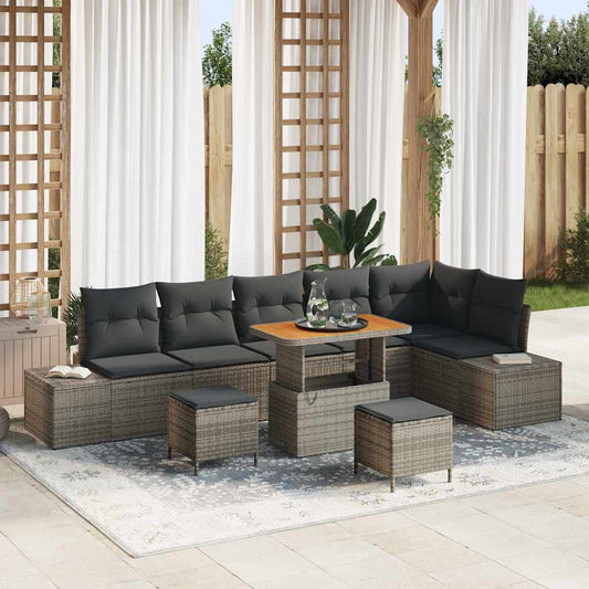 Set Divano da Giardino con cuscino 9 pcs Grigio Poly Rattan - homemem39