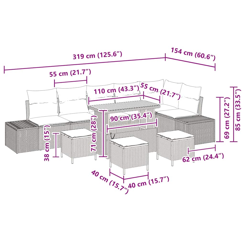 Set Divano da Giardino con cuscino 10 pcs Grigio Poly Rattan - homemem39