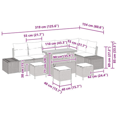 Set Divano da Giardino con cuscino 10 pcs Grigio Poly Rattan - homemem39