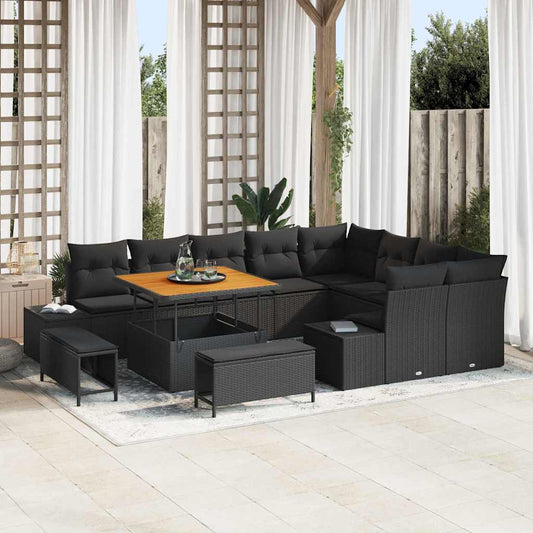 Set Divano da Giardino 12 pcs Nero Poly Rattan - homemem39