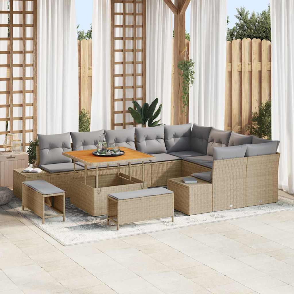 Set Divano da Giardino 12 pcs Beige Poly Rattan - homemem39
