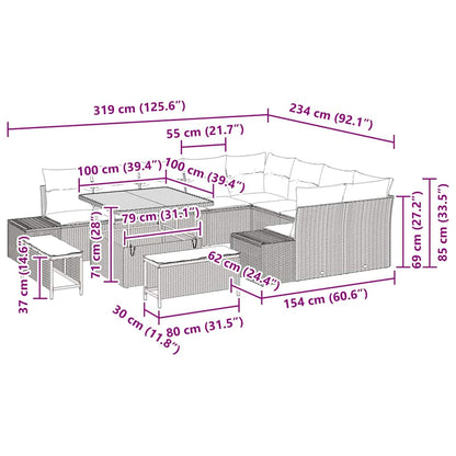 Set Divano da Giardino con cuscino 12 pcs Grigio polyrattan | homemem39