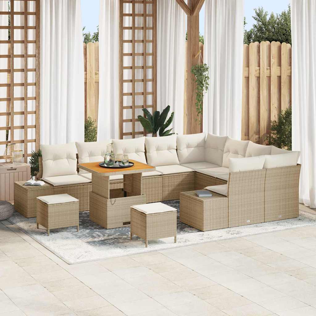 Set Divano da Giardino 12 pcs Beige Poly Rattan