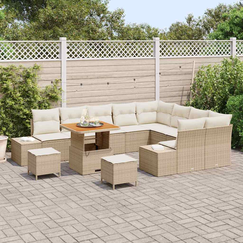 Set Divano da Giardino 12 pcs Beige Poly Rattan
