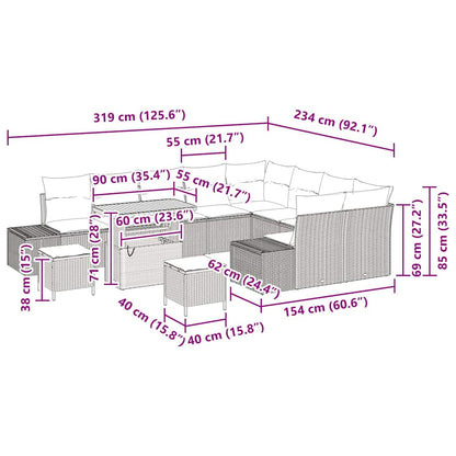 Set Divano da Giardino 12 pcs Beige Poly Rattan - homemem39